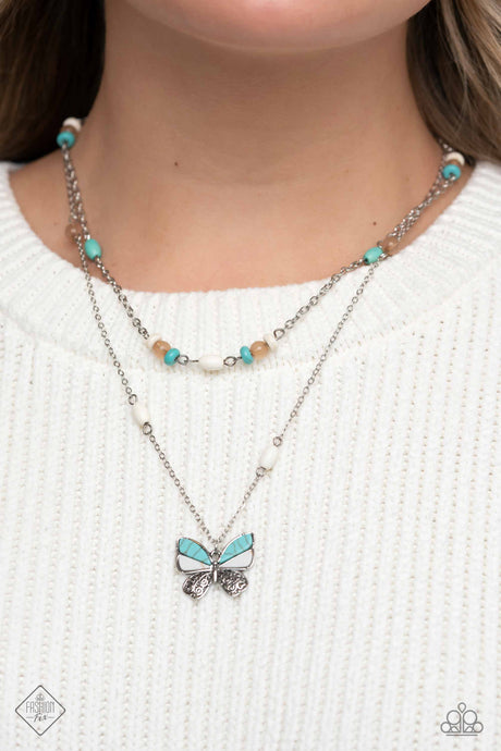 Paparazzi ~ Free-Spirited Flutter ~ Blue Necklace and Bracelet Set (Fashion Fix Exclusive)