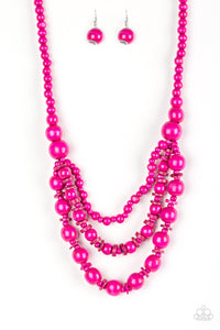 Paparazzi ~ Rio Rainbows ~ Pink wooden Bead Necklace Set