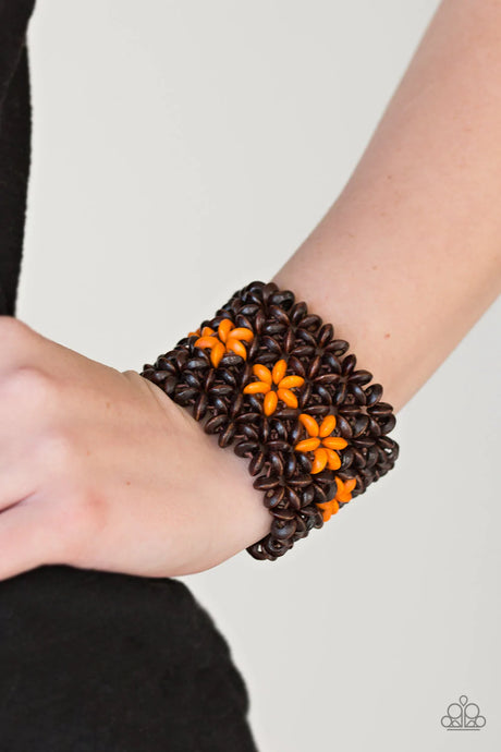 Paparazzi ~ Bahama Babe ~ Orange Wooden Bracelet with Stretchy Bands