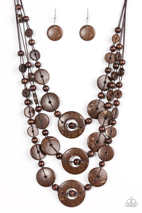 Paparazzi ~ Bali Boardwalk ~ Brown Wooden Bead Necklace Set