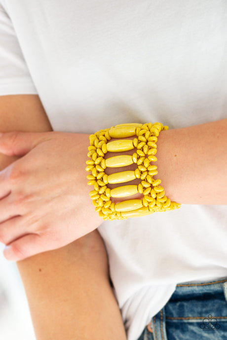 Paparazzi ~ Barbados Beach Club ~ Yellow Wooden Bead Bracelet with Stretchy Bands