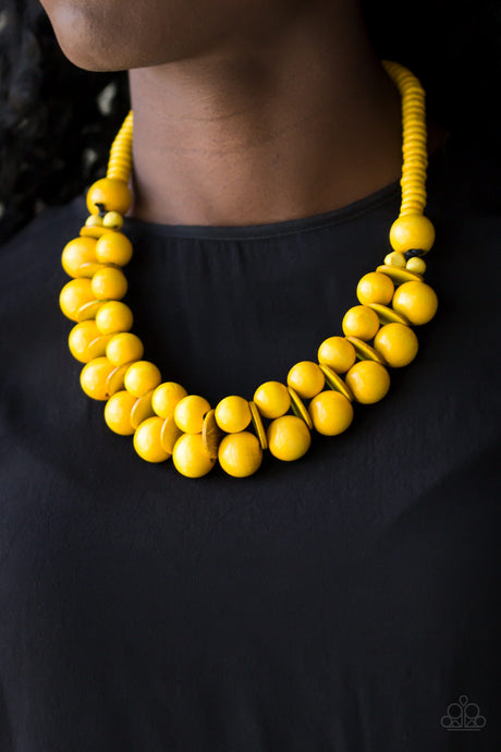 Paparazzi ~ Caribbean Cover Girl ~ Yellow Wooden Bead Necklace Set