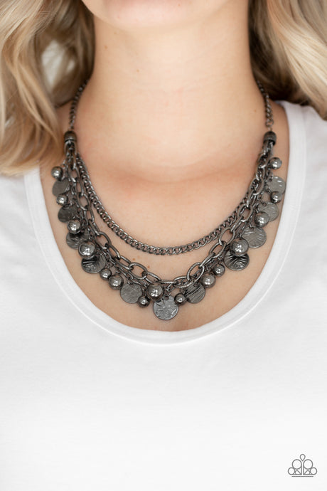 Paparazzi ~ Cast Away Treasure ~ Black Gunmetal Necklace Set