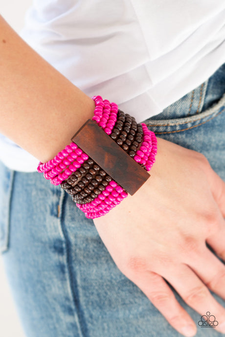 Paparazzi ~ JAMAICAN ME Jam ~ Pink and Brown Wooden Bead Bracelet with Stretchy Bands