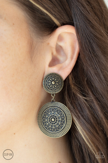 Paparazzi - Magnificent Medallions - Brass Clip On Earrings - Klassy Jewelz Boutique