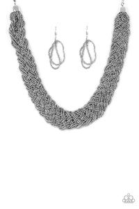 Paparazzi ~ Mesmerizingly Mesopotamia ~ Silver Seed Bead Braided Necklace Set