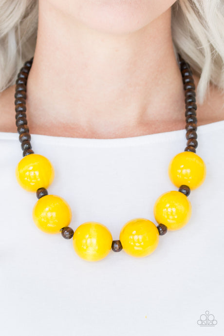 Paparazzi ~ Oh My Miami ~ Yellow Wooden Bead Necklace Set