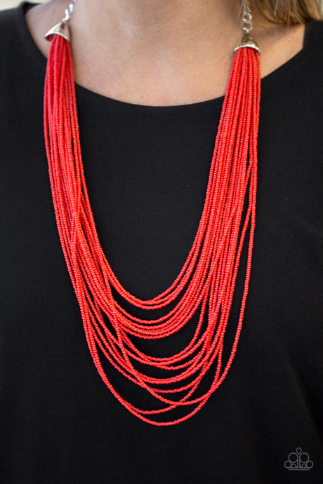 Paparazzi ~ Peacefully Pacific ~ Red Seed Bead Necklace Set