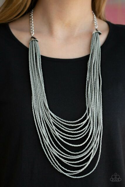 Paparazzi ~ Peacefully Pacific ~ Silver Gray Seed Bead Necklace Set