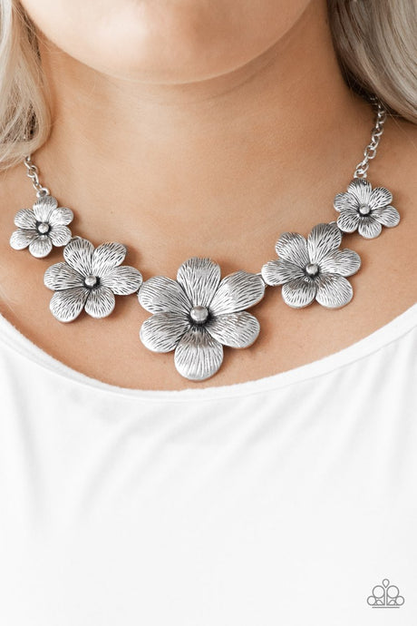 Paparazzi ~ Secret Garden ~ Silver Flower Necklace Set