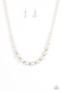 Paparazzi ~ Showtime Shimmer ~ White Pearl Necklace Set (Silver)