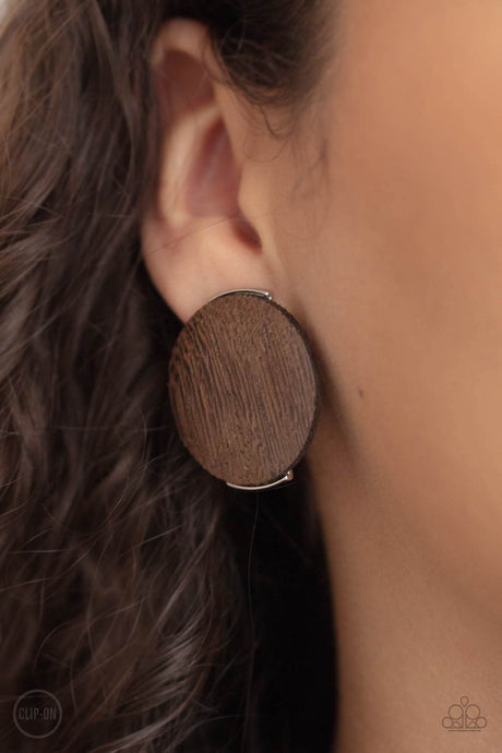 Paparazzi ~ WOODWORK It ~ Brown Clip-On Earrings