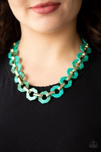 Paparazzi - Fashionista Fever - Blue  and Gold Acrylic Necklace Set